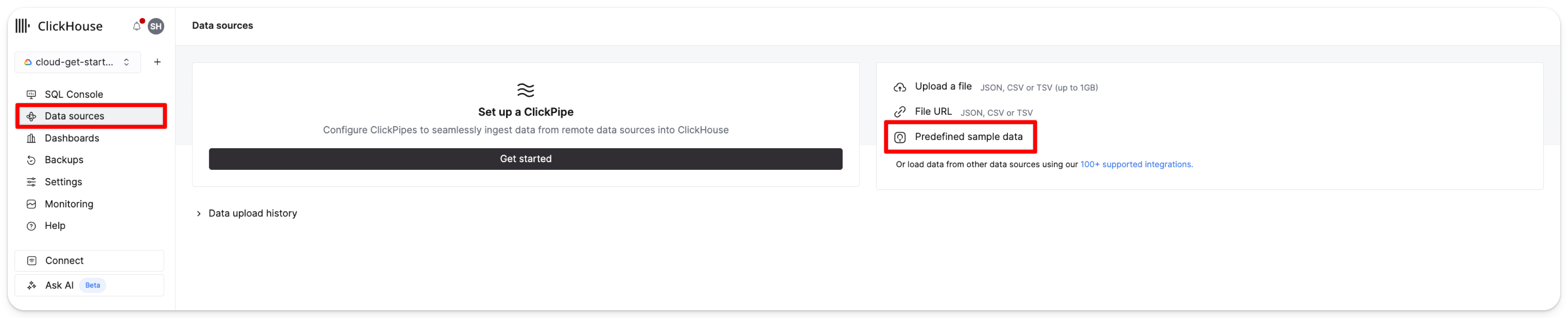 예제 데이터 세트 추가