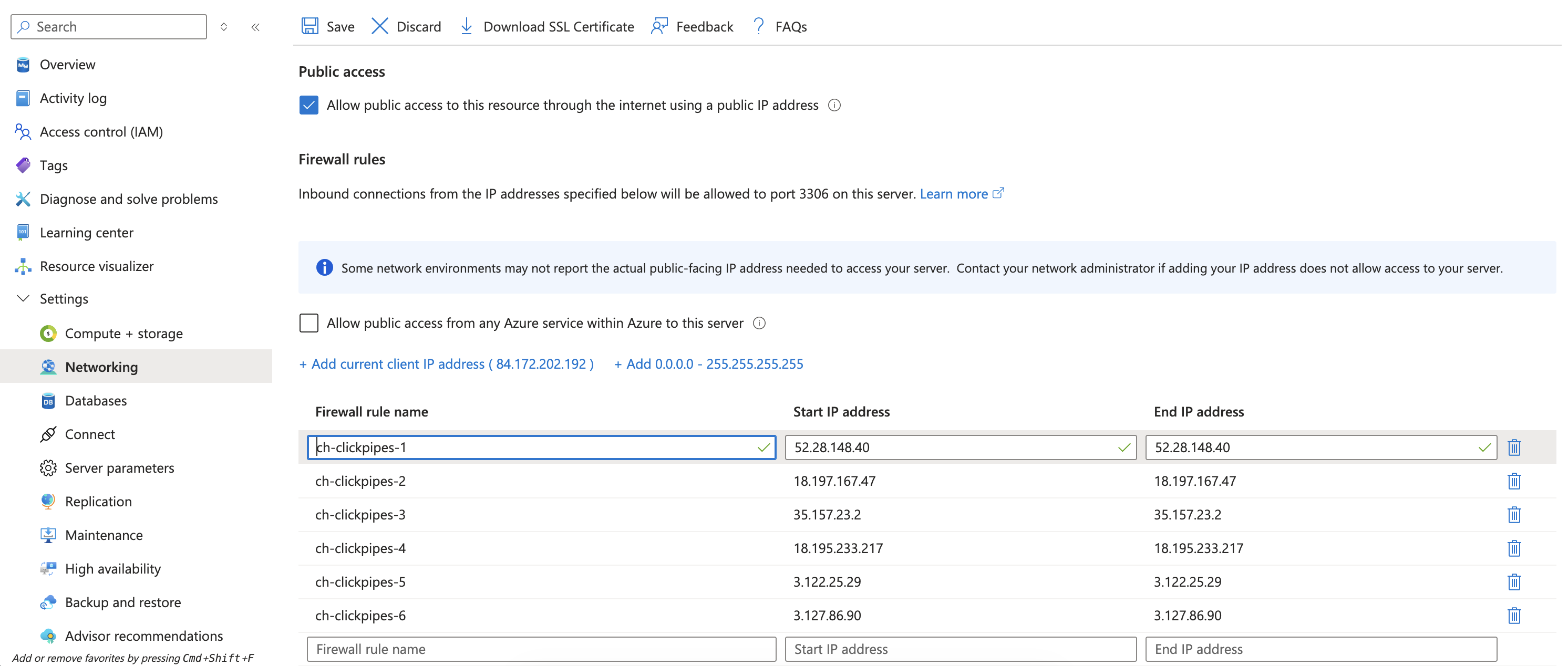 IP 허용 목록으로 공용 액세스를 위한 네트워크 구성