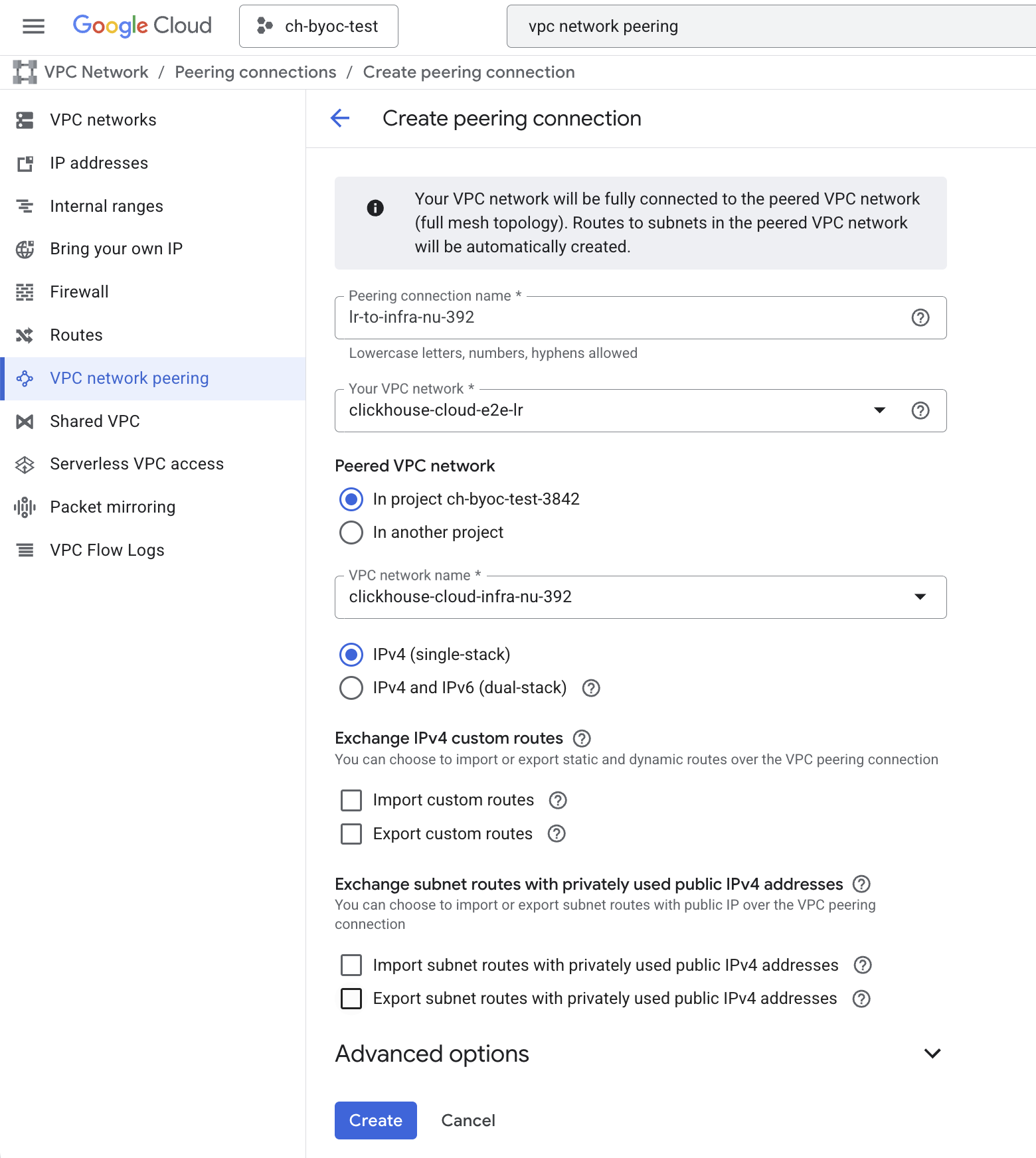 BYOC 피어링 연결 수락