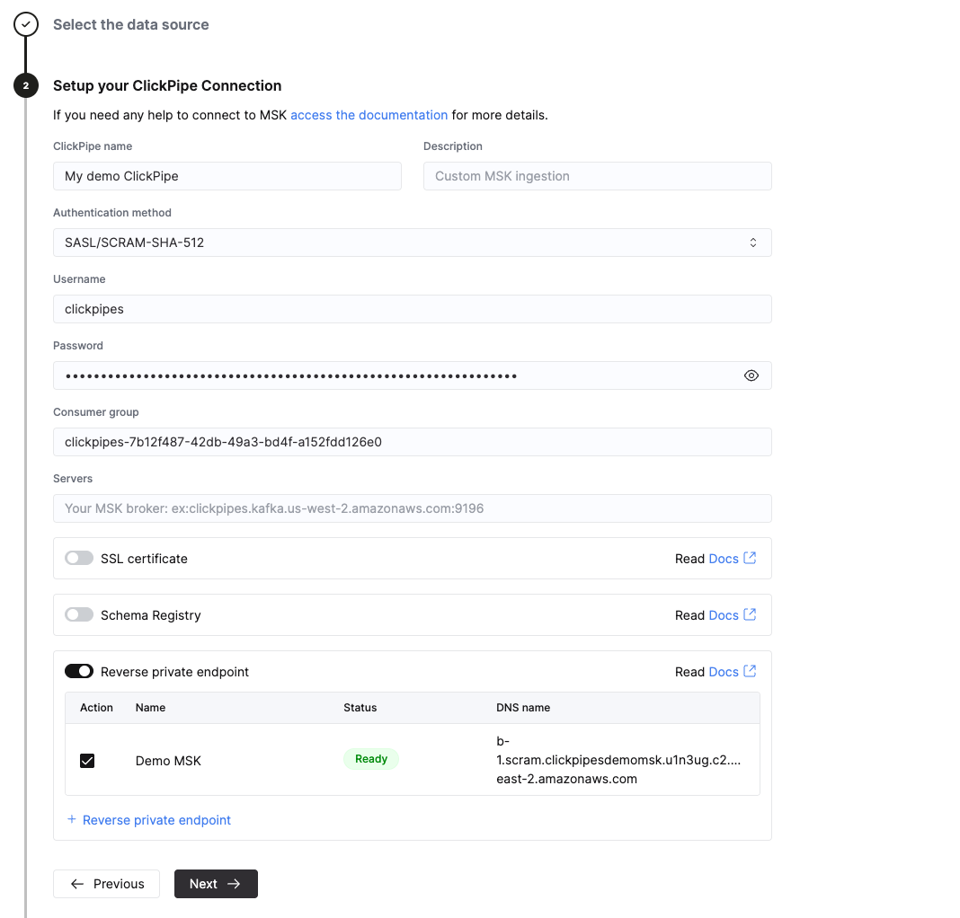 Reverse private endpoint 선택