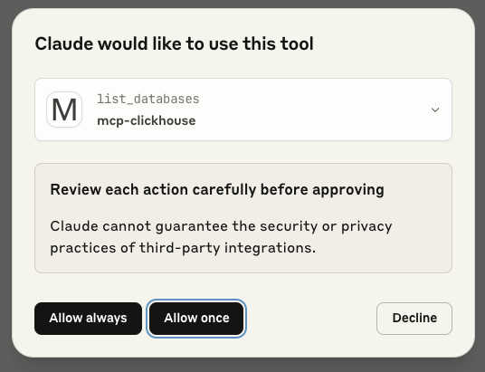 Give permission to use the list_databases tool