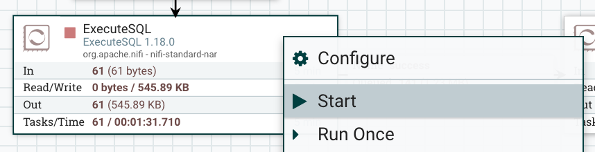 속성이 입력된 ExecuteSQL 프로세서 구성 화면